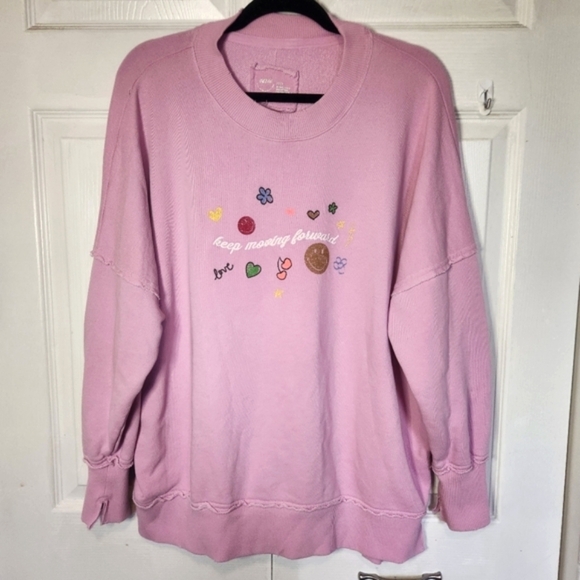 Aerie Pink Oversized Keep Moving Forward Graphic Crewneck  Size XS - Picture 2 of 15